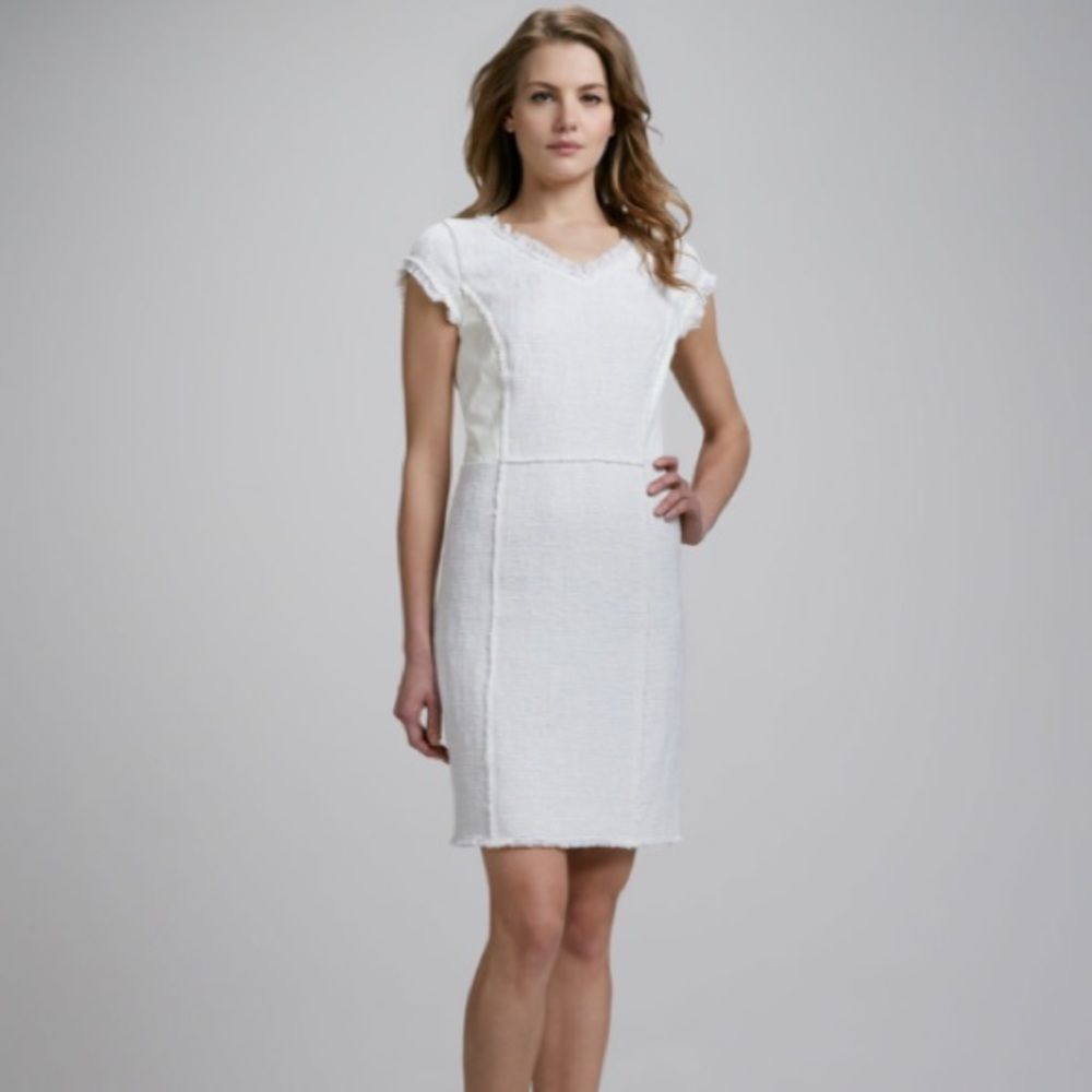 Rebecca Taylor Fringe-Trim Tweed Dress white 10